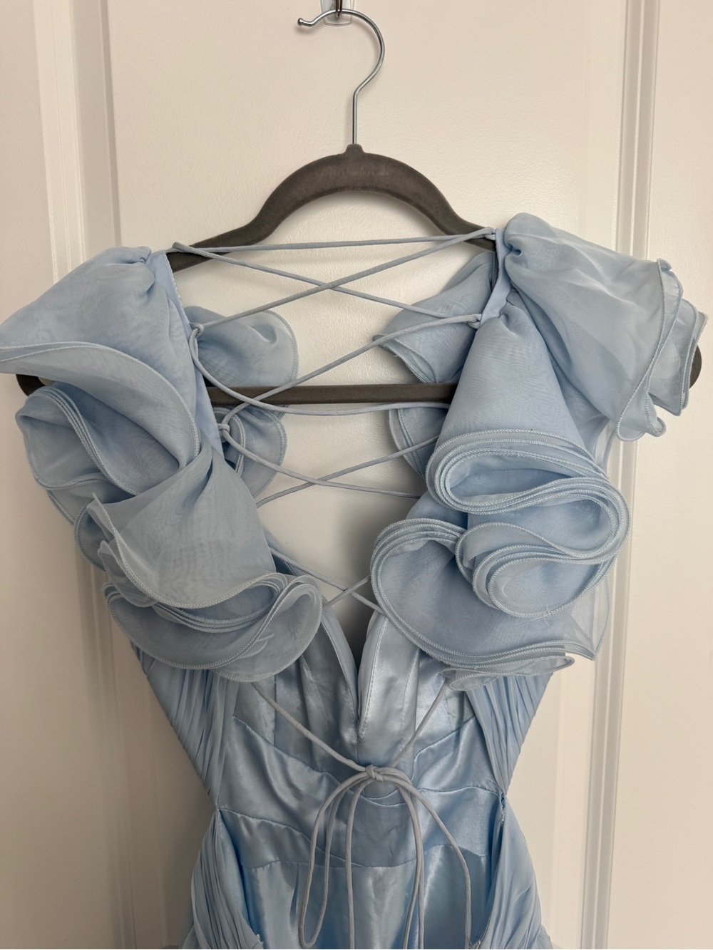 Mac Duggal Ethereal Light Blue Ruffled Tulle Gown - Picture 11 of 16